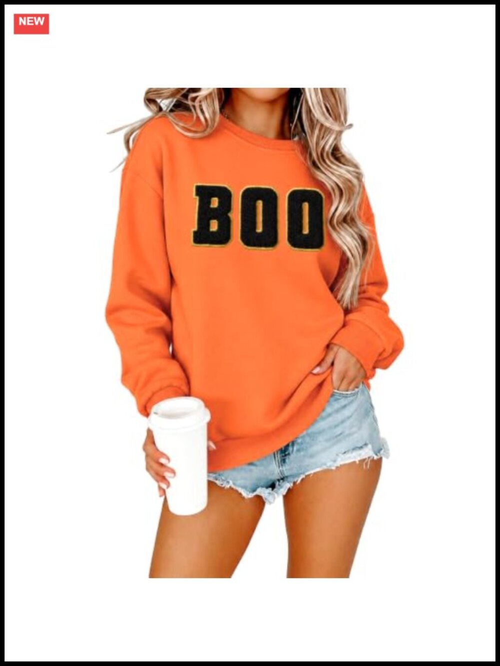 Boo Embroidered Sweatshirt Halloween Fall Long Sleeve Pullover